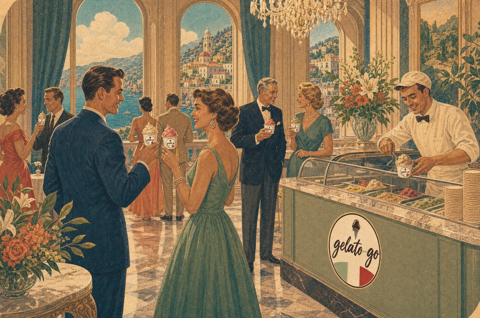 Guests with gelato at an indoor reception