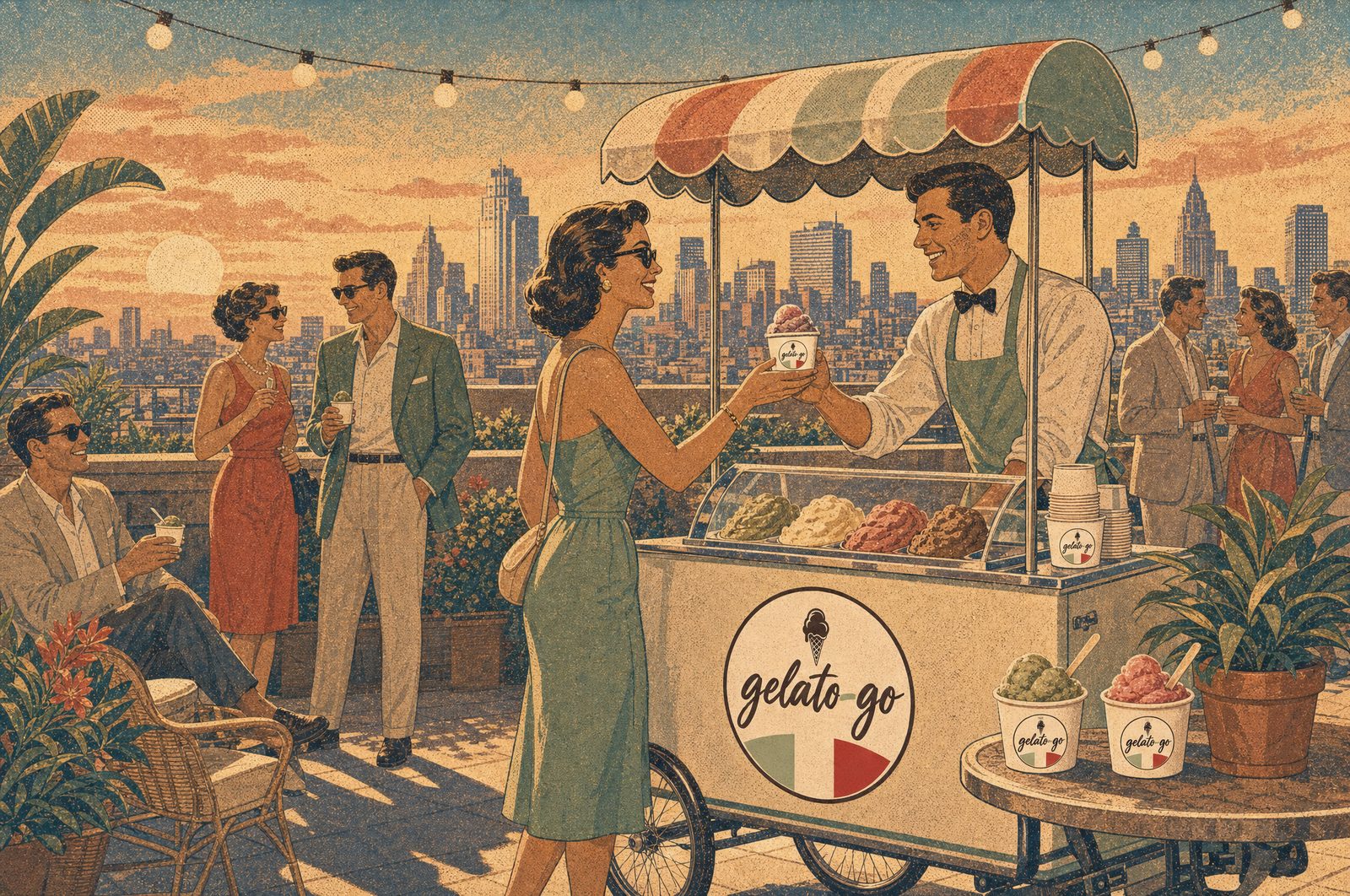 A Gelato-Go cart at a rooftop brand event