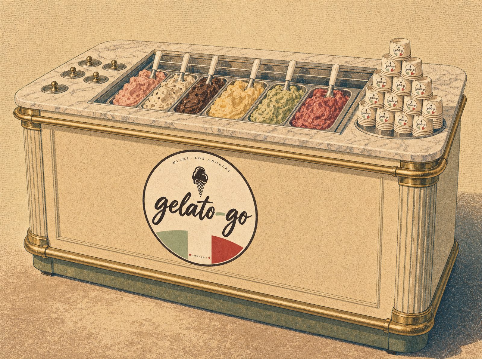 The White Counter — branded white gelato counter