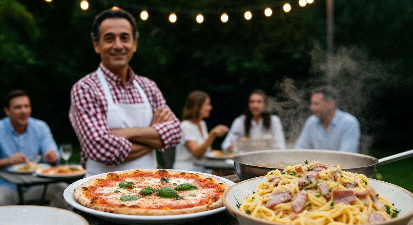 Wood-fired Neapolitan pizza and live pasta at a Mangia private dinner