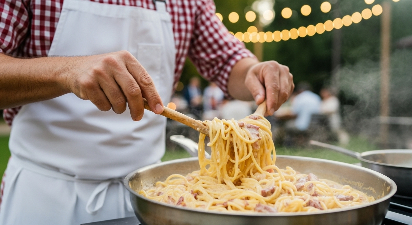 Authentic Italian pasta, Neapolitan pizza and dessert plated at a Mangia dinner